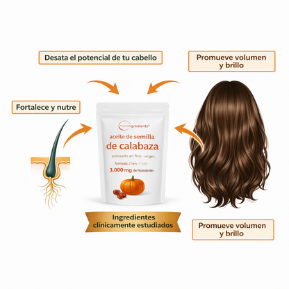 Aceite de calabaza Pupmpkin® - Cabello sin frizz ni puntas abiertas, reduce la caída.