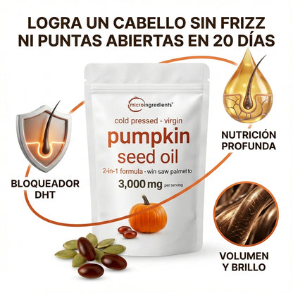 Aceite de calabaza Pupmpkin® - Cabello sin frizz ni puntas abiertas, reduce la caída.